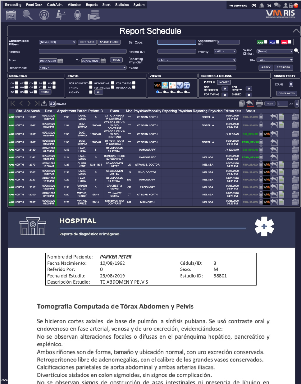 VM Cloud PACS Software - Reports