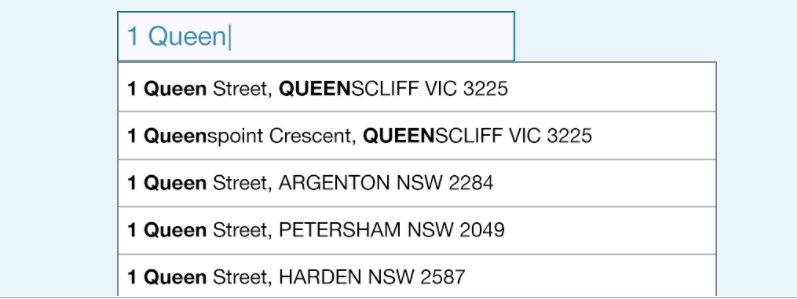 Addressfinder screenshot: Addressfinder autocomplete