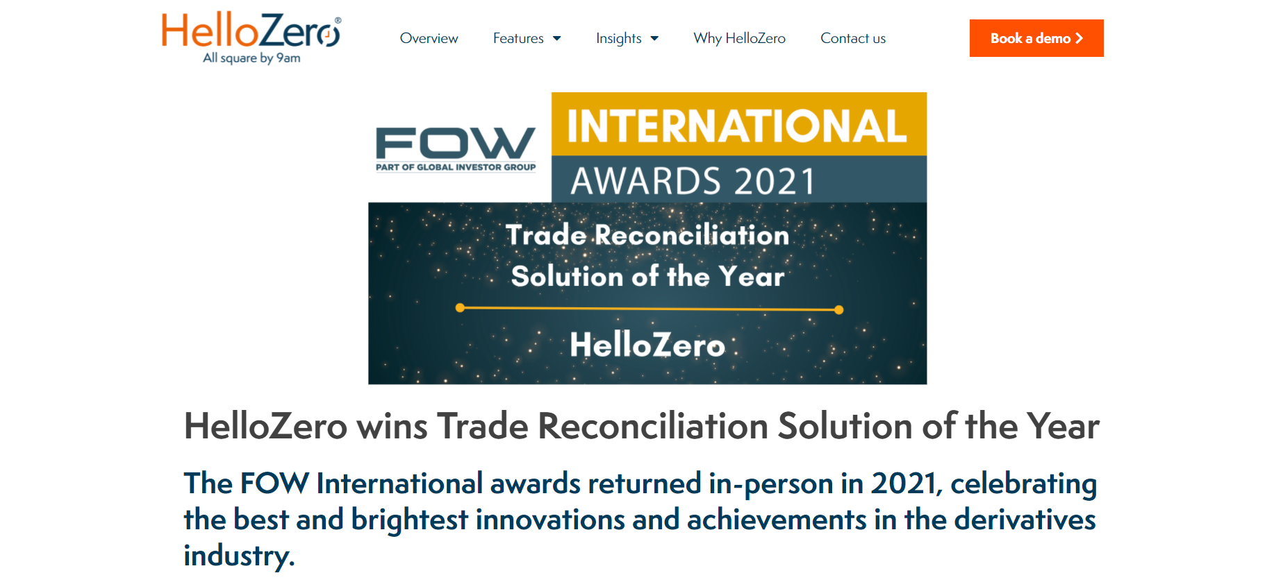 HelloZero wins "Trade Reconciliation Solution of the year" award in 2021