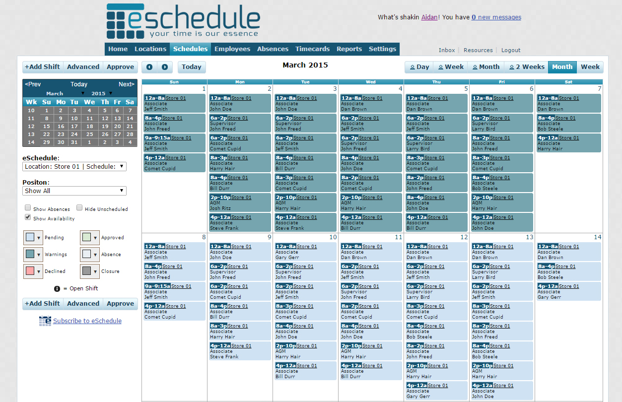 Monthly Schedule View