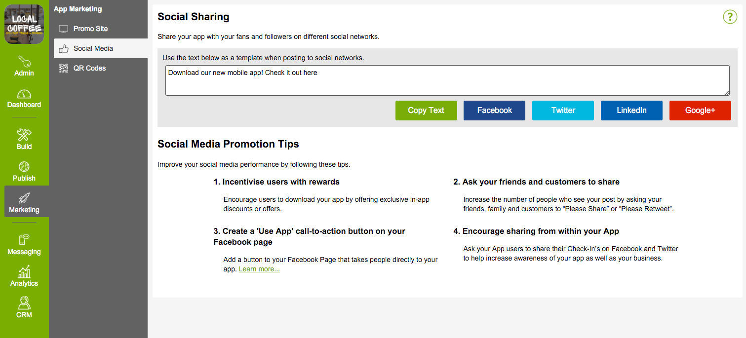 AppInstitute Software - Share your App through Social Media