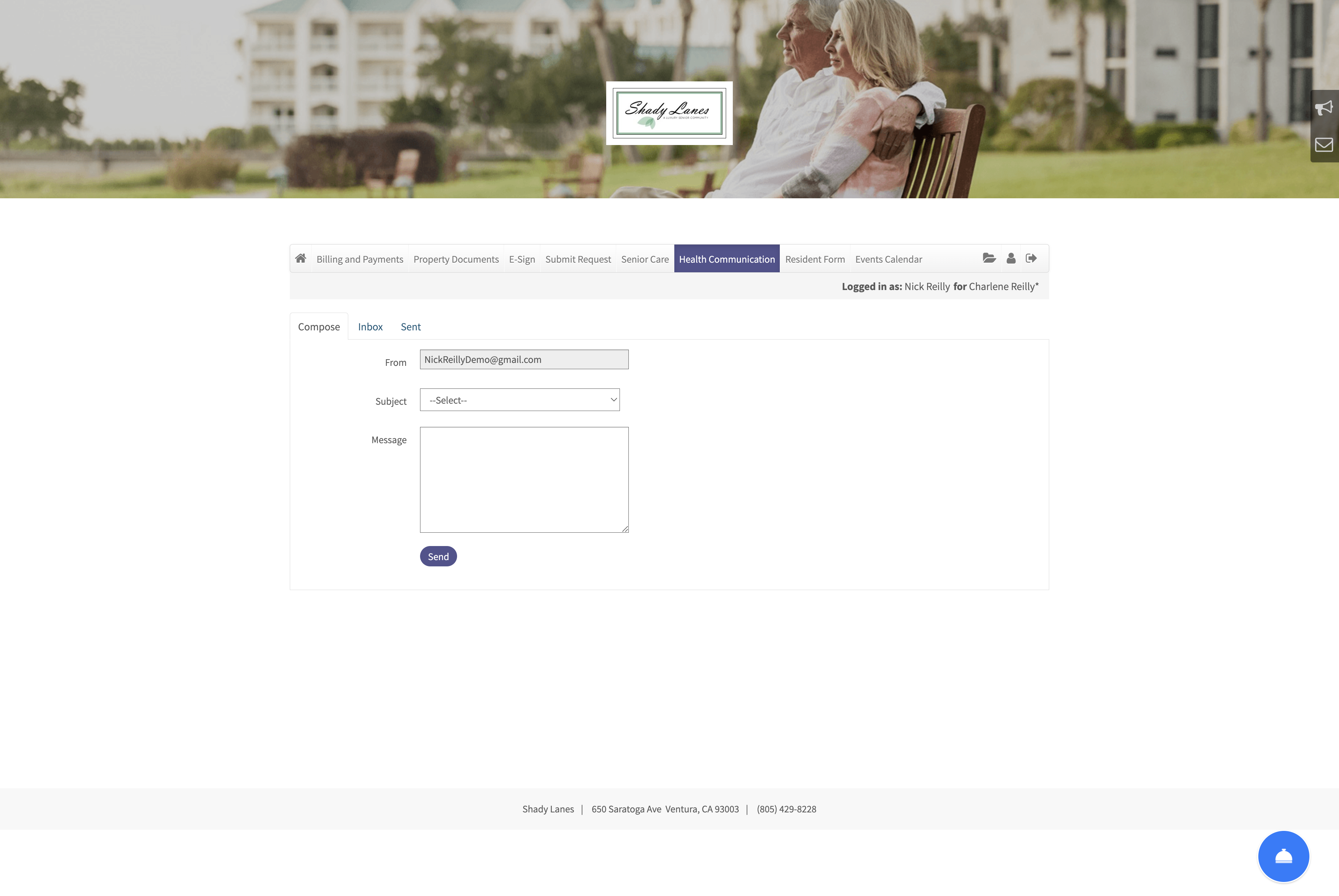 RentCafe Senior Living Portal screenshot: RentCafe Senior Living Portal - Health Communication