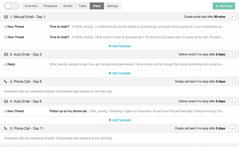 Sequence steps on Outreach