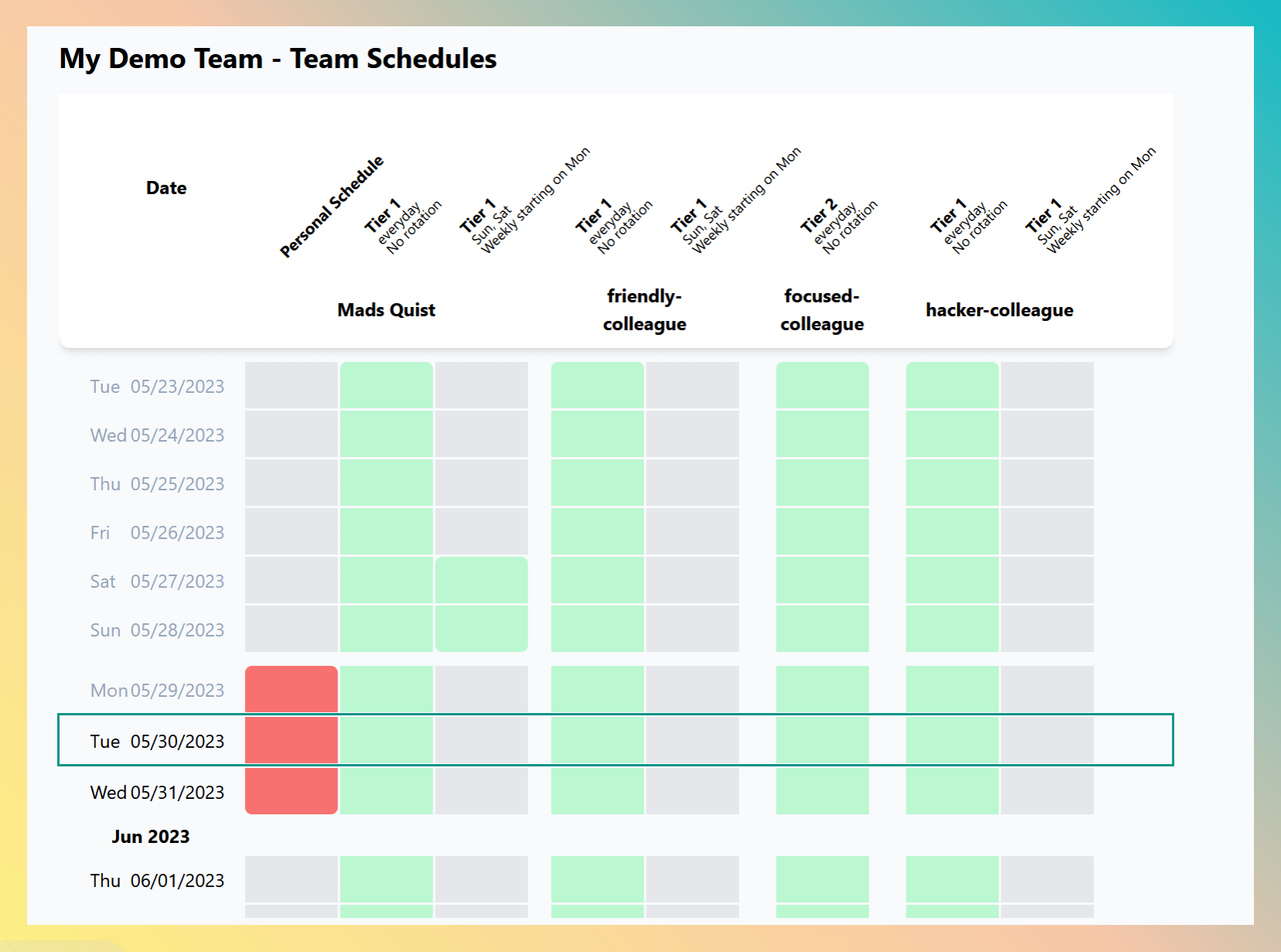 Team Schedules