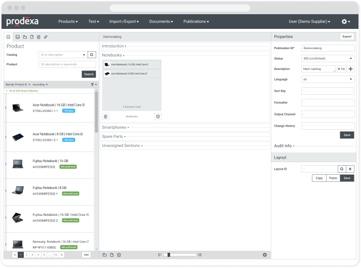 prodexa PXM screenshot: Cross Media Publishing