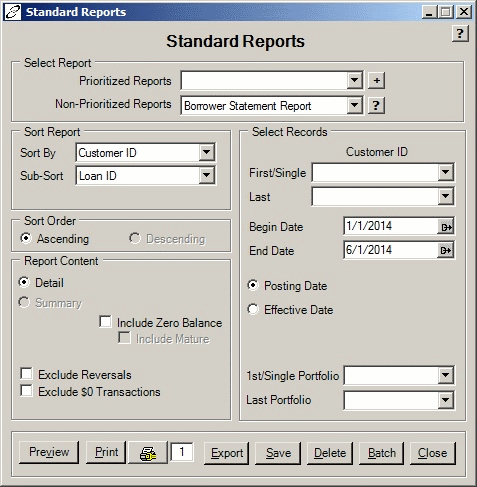 Standard reports