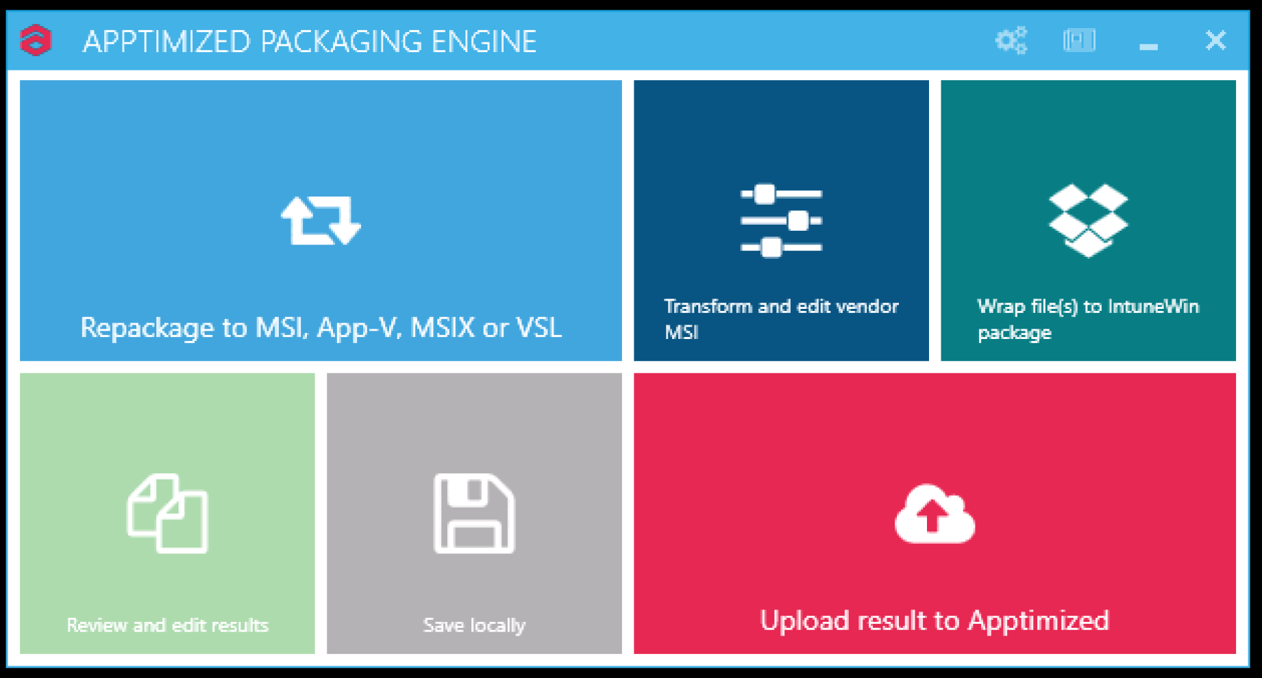 Workspace screenshot: application packaging tool