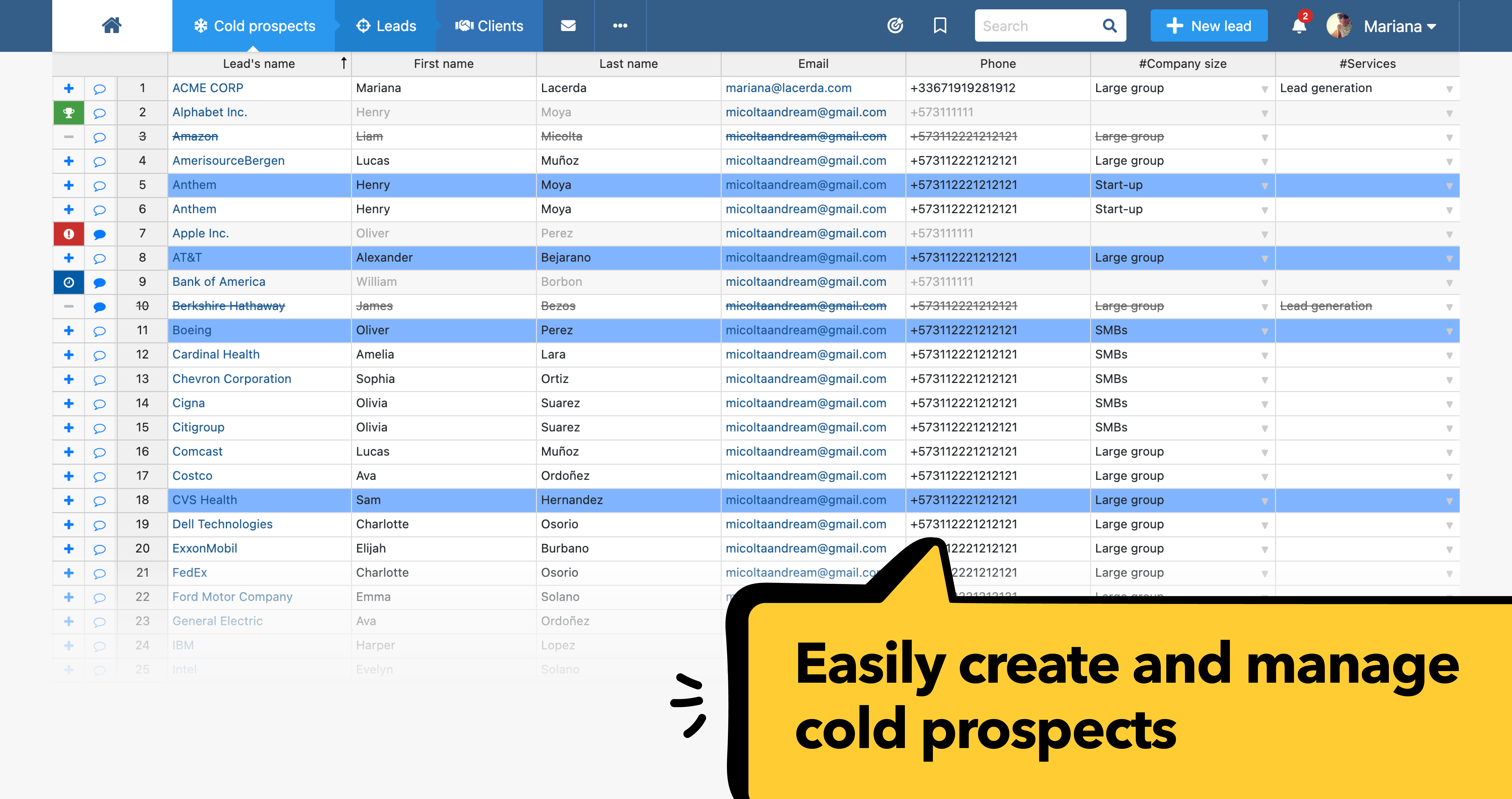 Create and manage prospects and prospecting lists