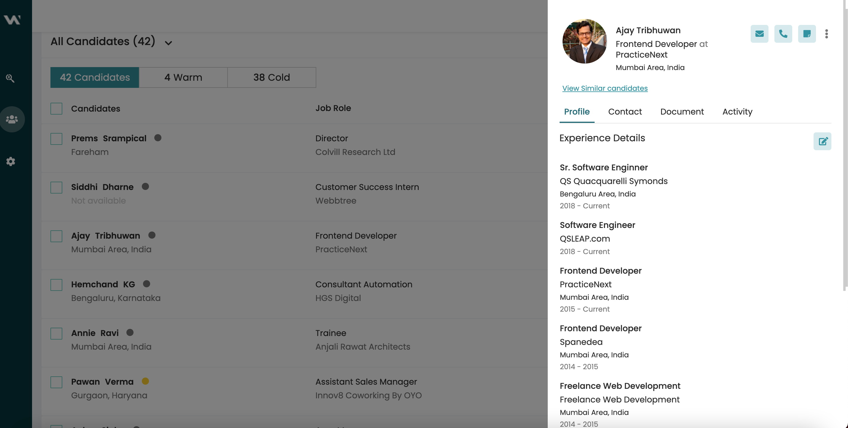 Webbtree Talent Source JD search candidate profile