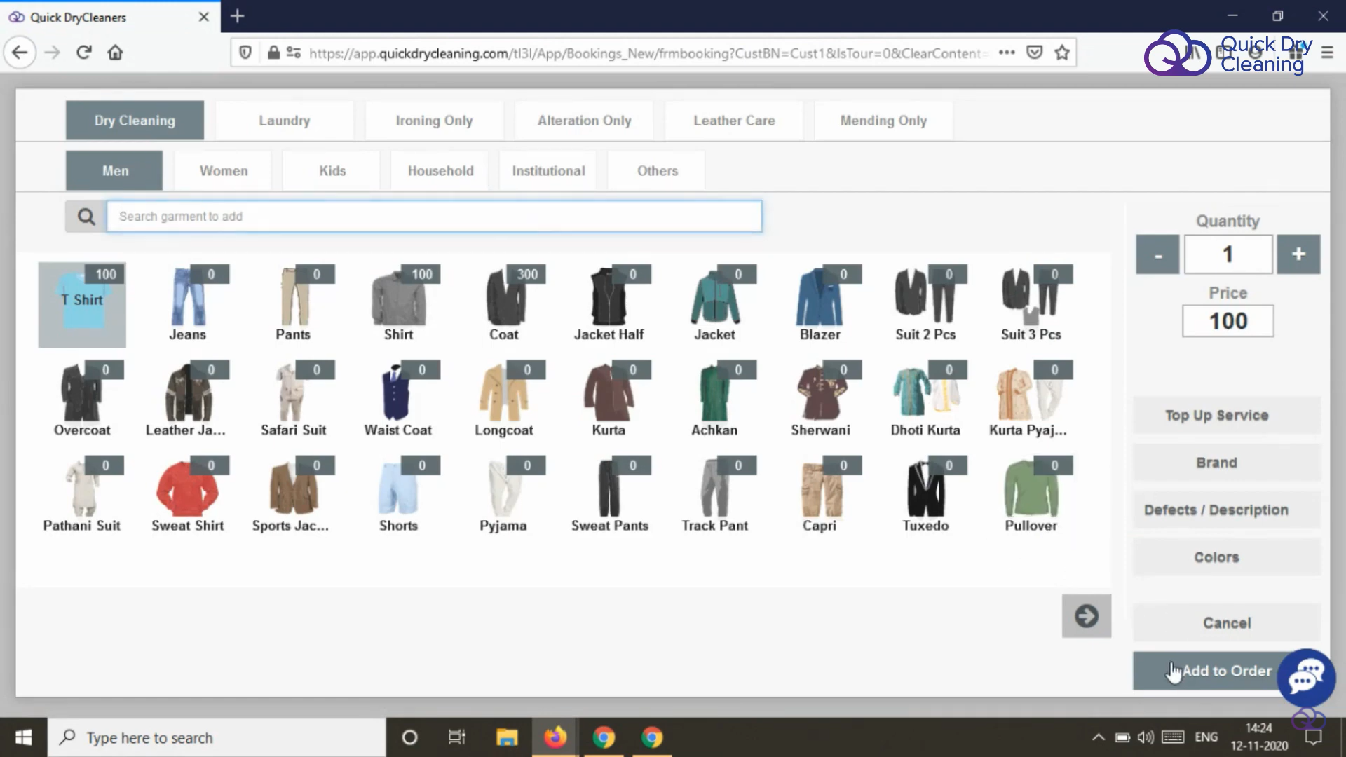 Quick Dry Cleaning Software Software - Garments