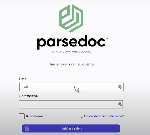 PARSEDOC screenshot: PARSEDOC login