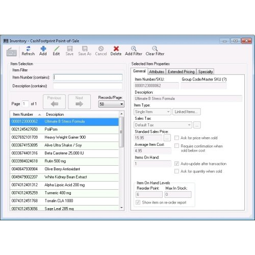 CashFootprint Point-of-Sale screenshot: CashFootprint Point-of-Sale inventory
