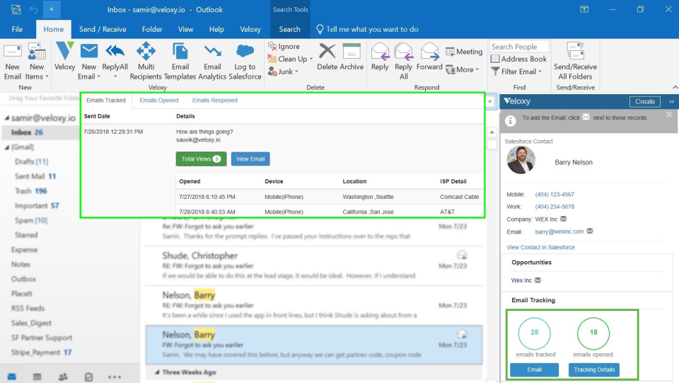Veloxy Software - Veloxy email tracking in Outlook