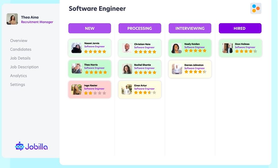 Jobilla screenshot: Jobilla candidate status