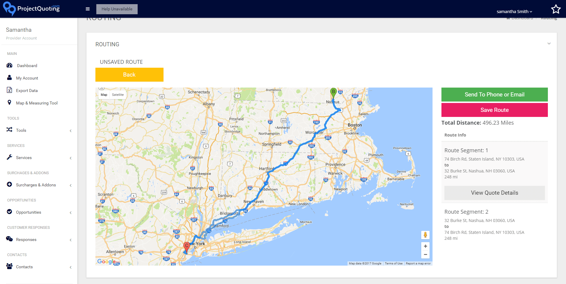 View and push routing data to an email or smartphone