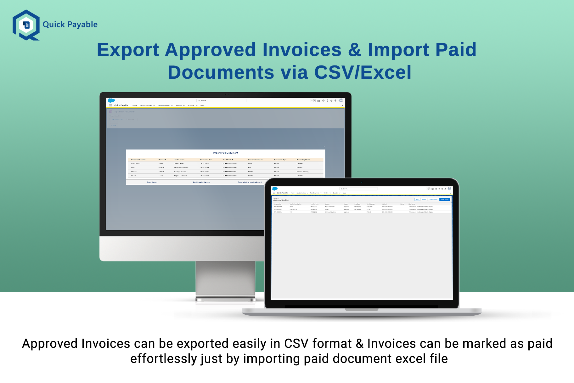 Export Approved Invoices & Import Paid Documents via CSV/Excel
