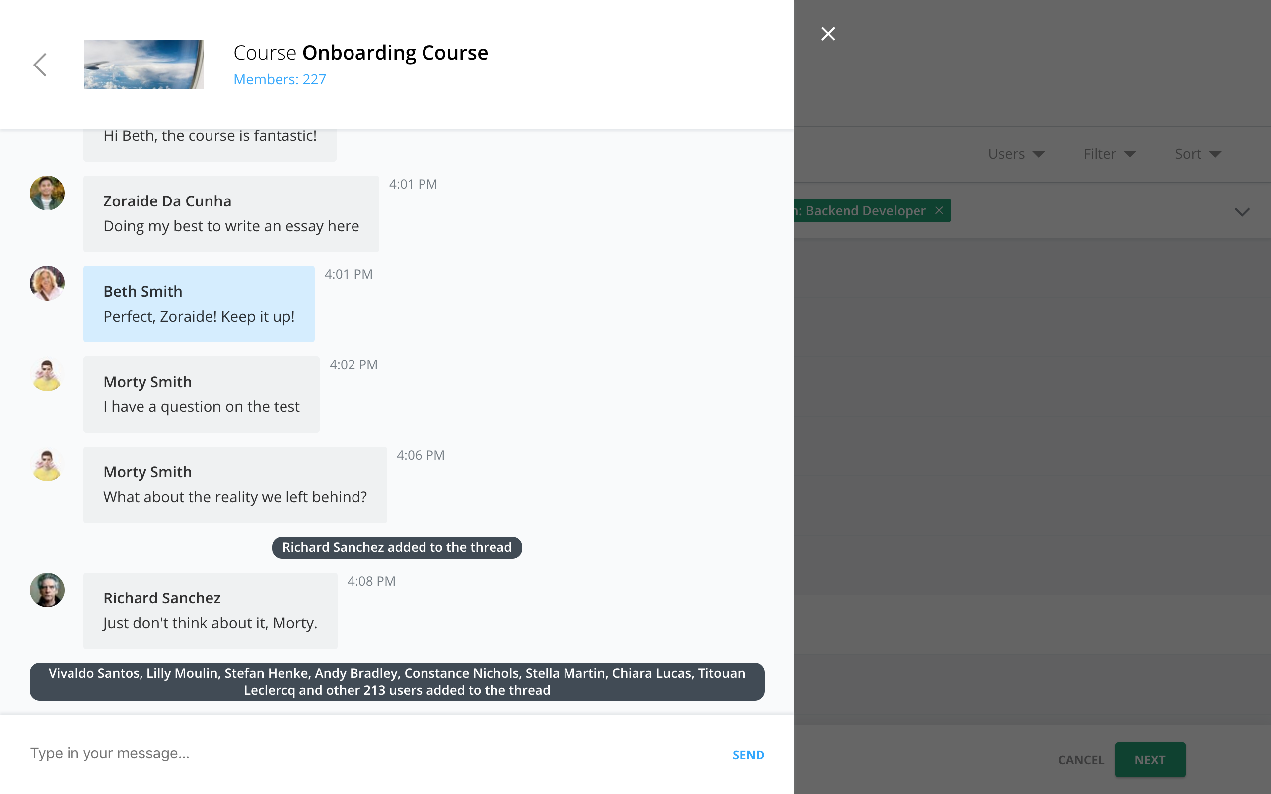 Send instant messages in personal and group chats, course-wise and global chat rooms.