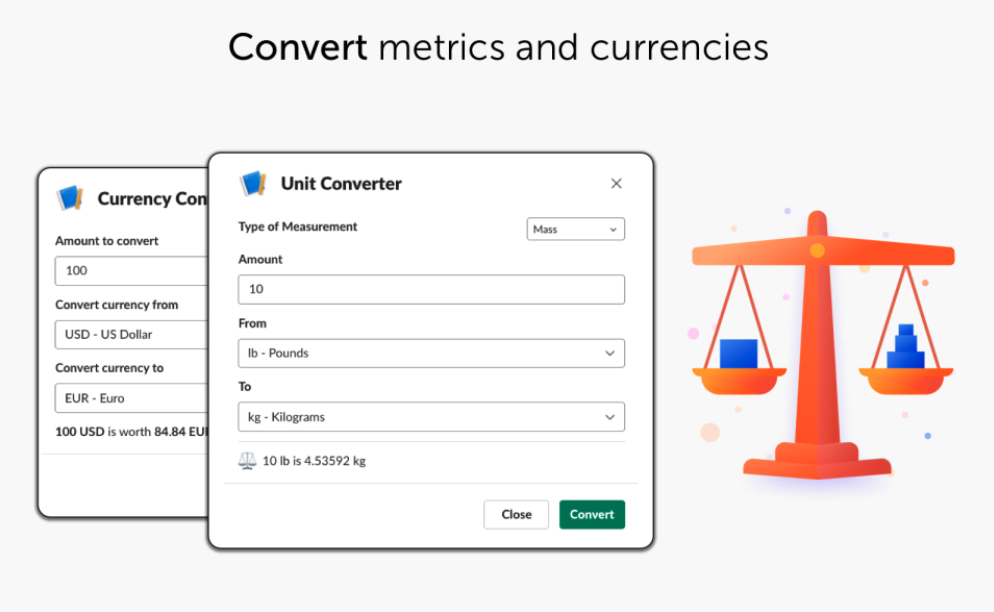 Everyday Toolkit for Slack - convert metrics and currencies with real-time information.