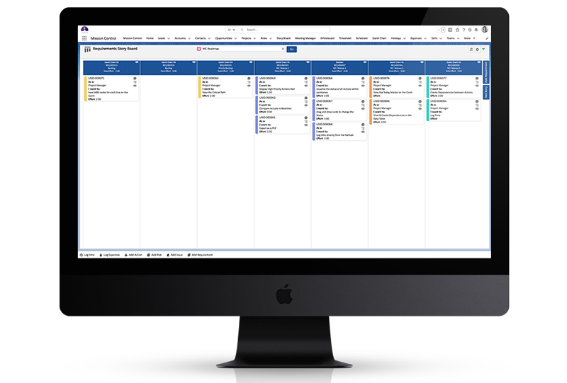 Mission Control Software - The Story Board allows you to build out and map your User Stories to the appropriate Requirement within a Program.