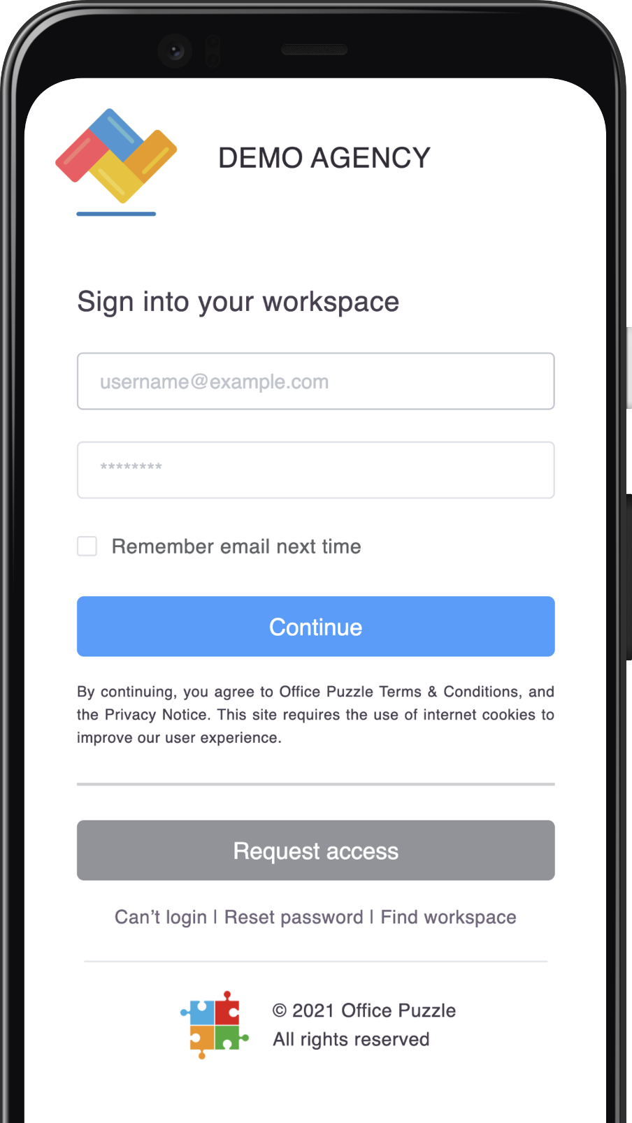 Office Puzzle screenshot: Login