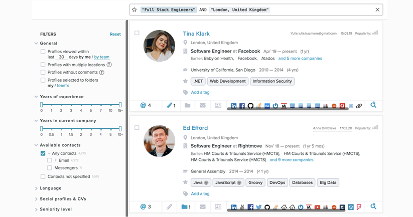 AmazingHiring Software - AmazingHiring candidate profiles