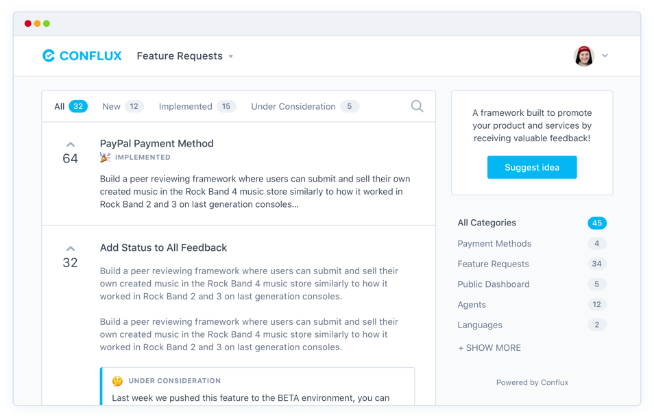 Conflux screenshot: Conflux feature requests