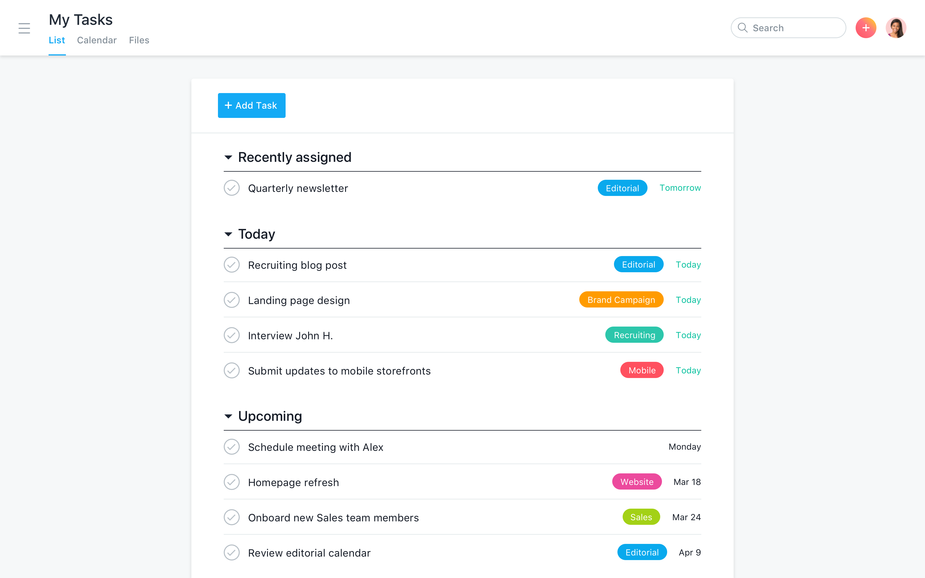 asana my tasks in board view