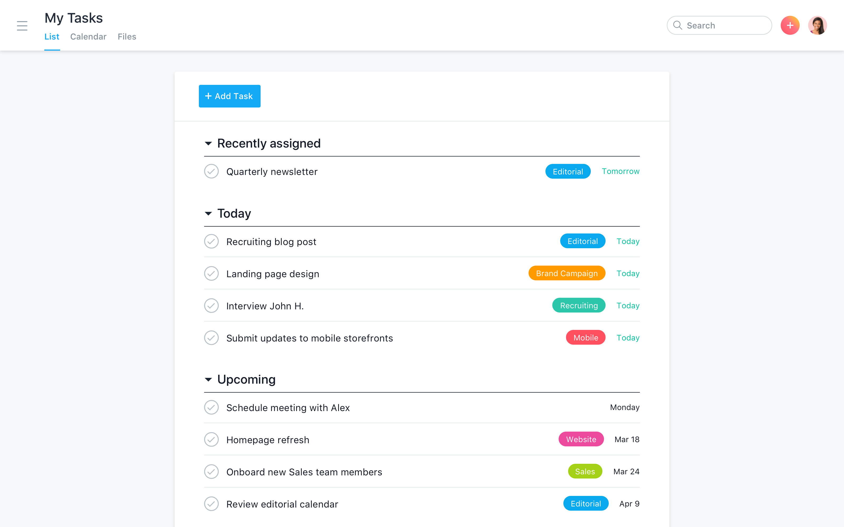 Asana Software - Create customizable to-do lists to prioritize and organize work in your My Tasks.