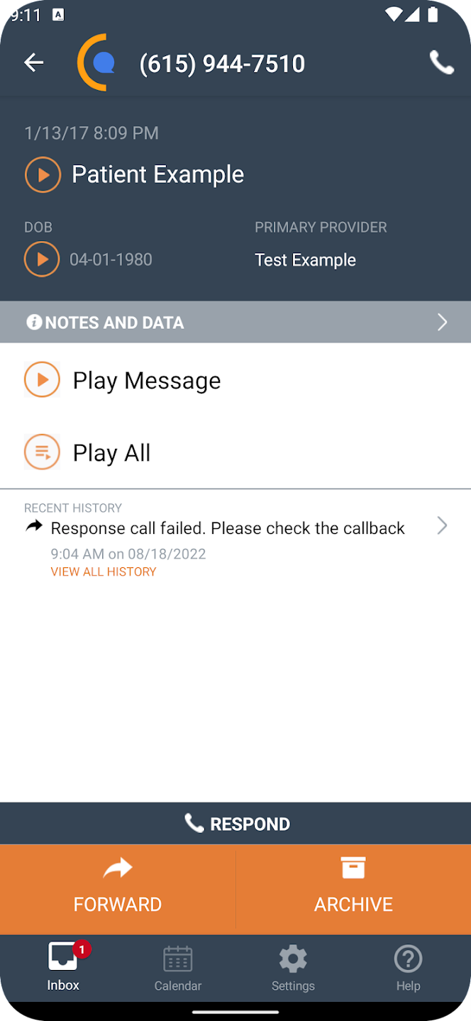 App example of patient call