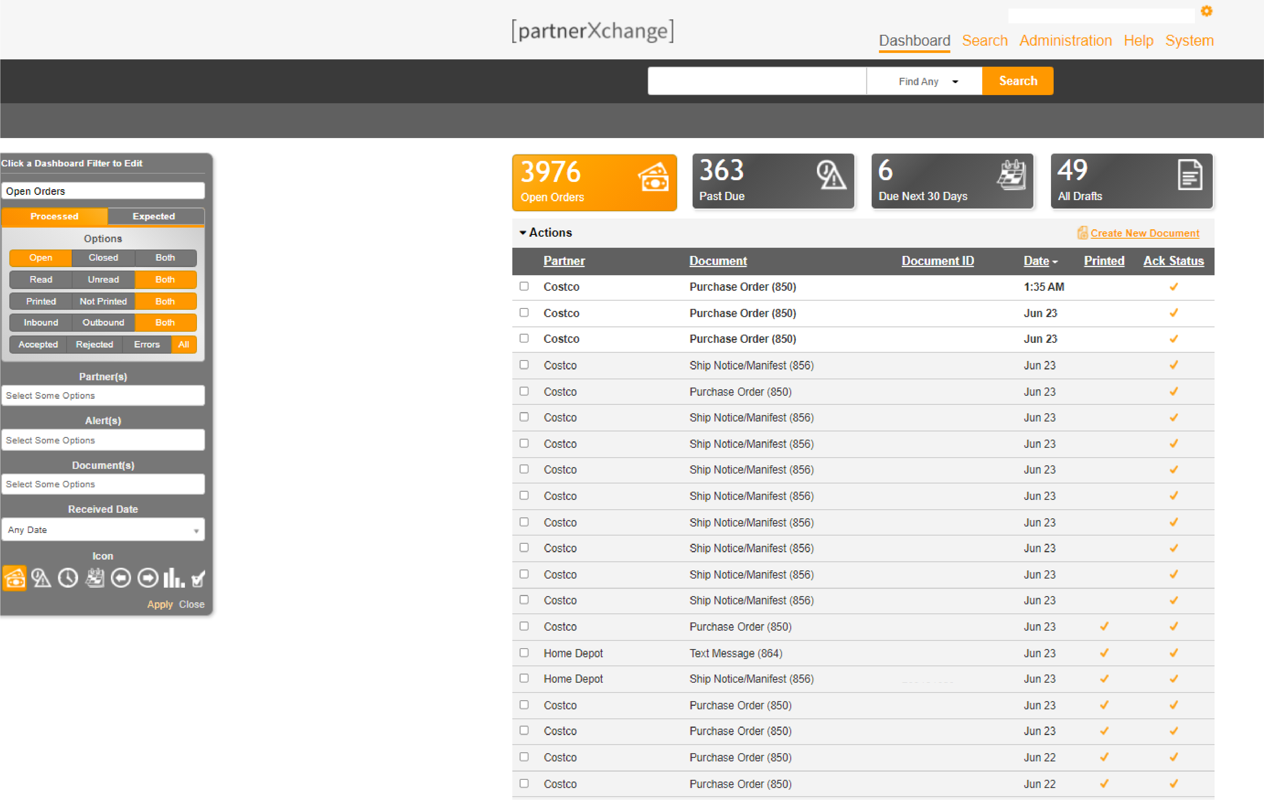 1 EDI Source Software - Cloud-based EDI, the PartnerXchange web portal dashboard