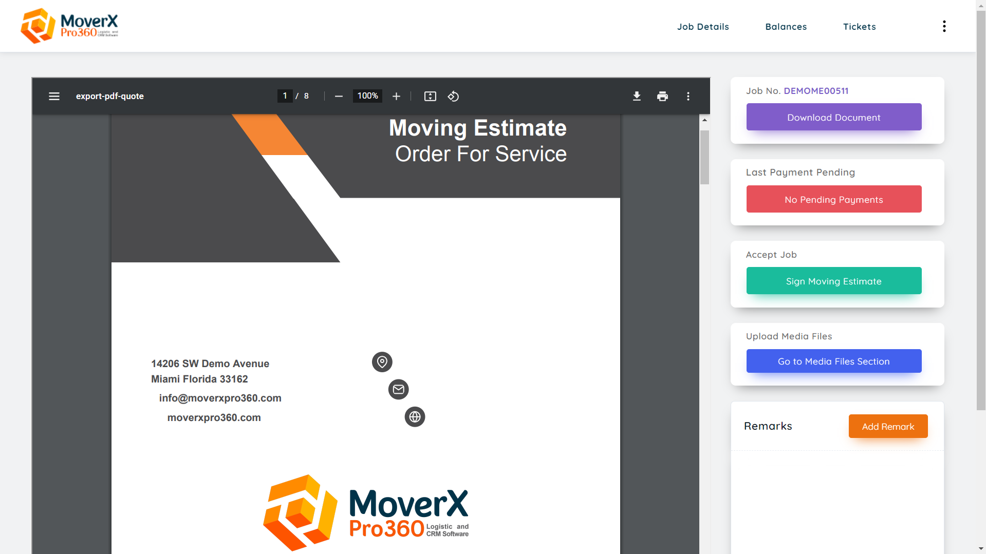MoverXpro 360 Customer Portal