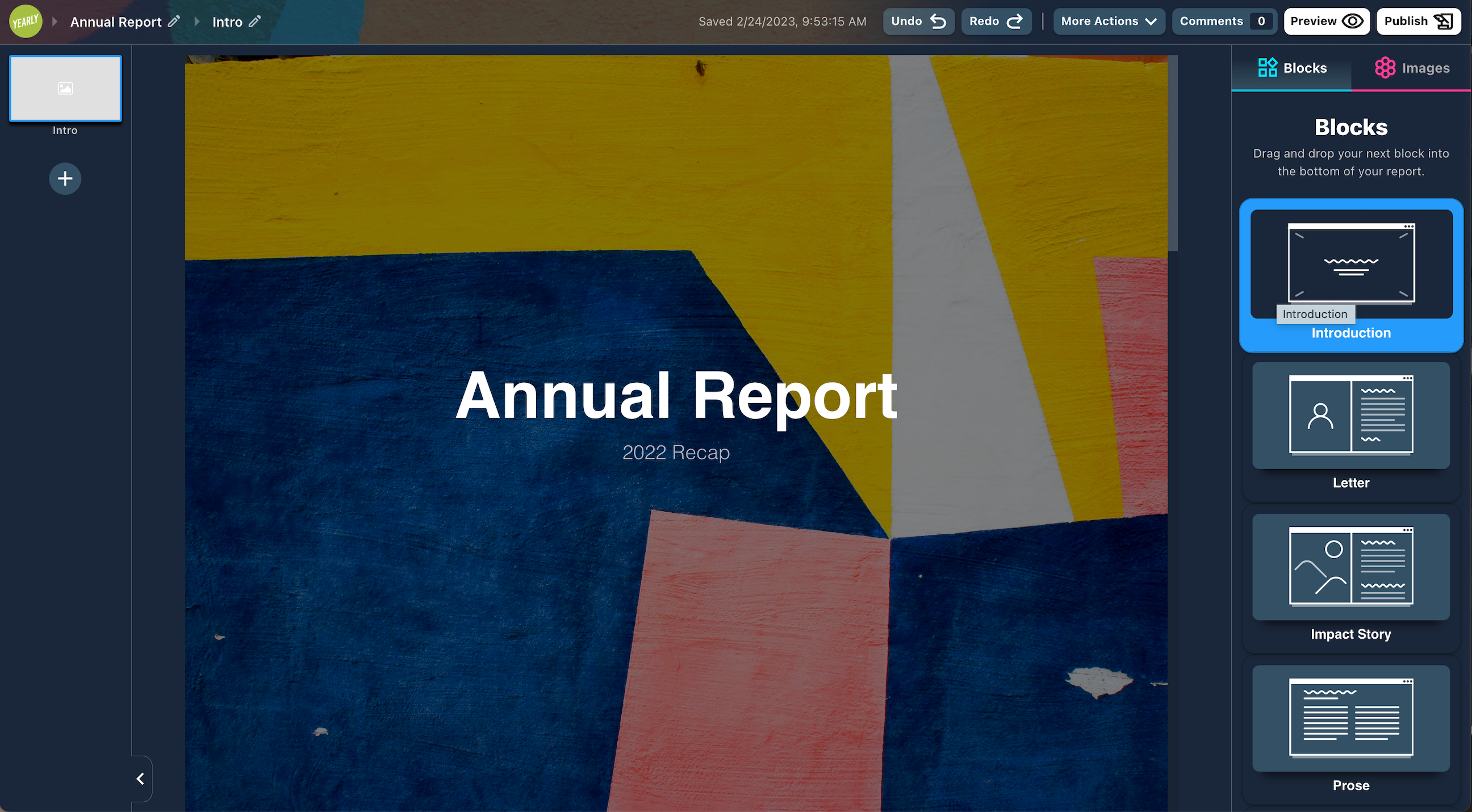 Storyraise (formerly Yearly) is a drag and drop platform for nonprofits to create their own engaging digital reports.