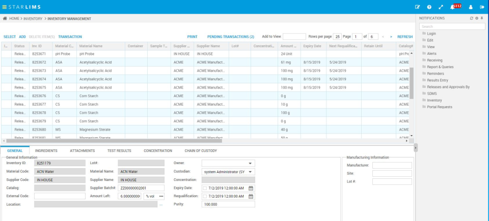 STARLIMS Software - STARLIMS inventory