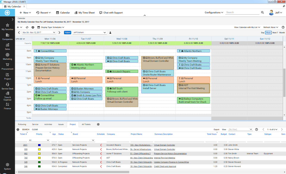 ConnectWise Manage calendar view