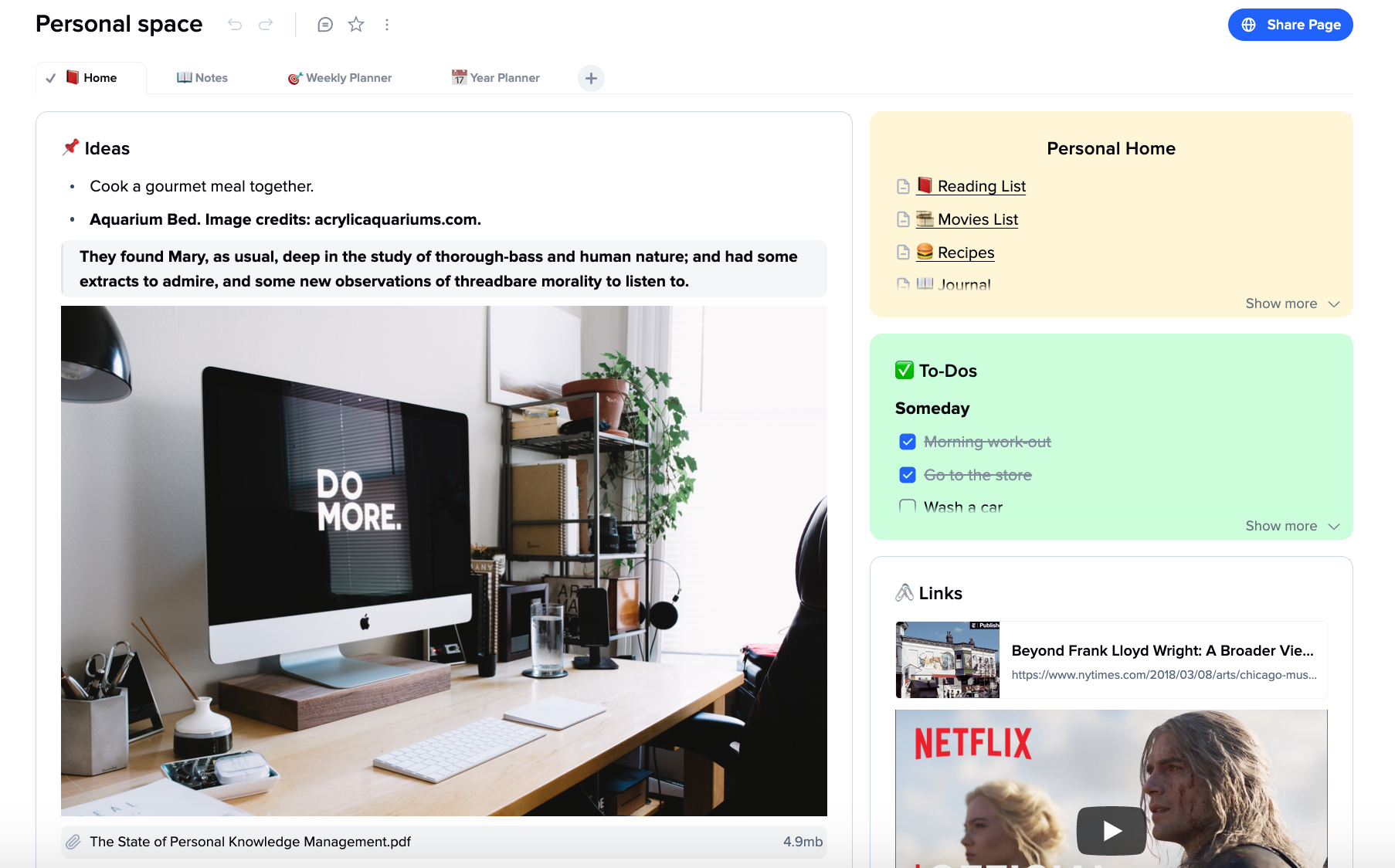 Organize your personal workspace with all needed daily contexts.