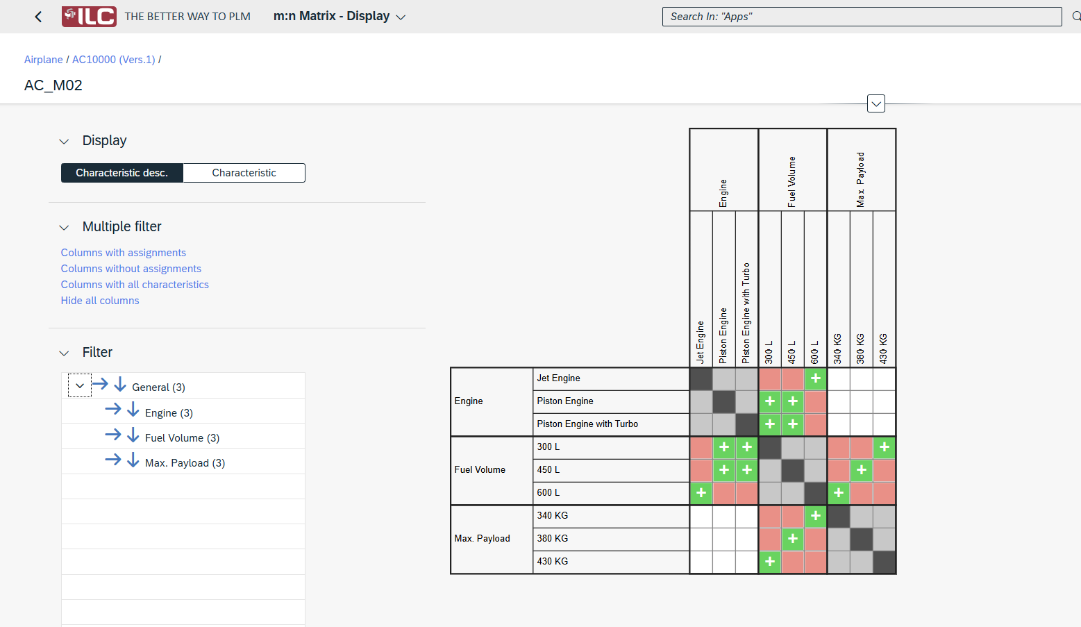 ⁴PEP Product Structure and Variant Management screenshot: ⁴PEP Product Structure and Variant Management maintenance of the combinatorics