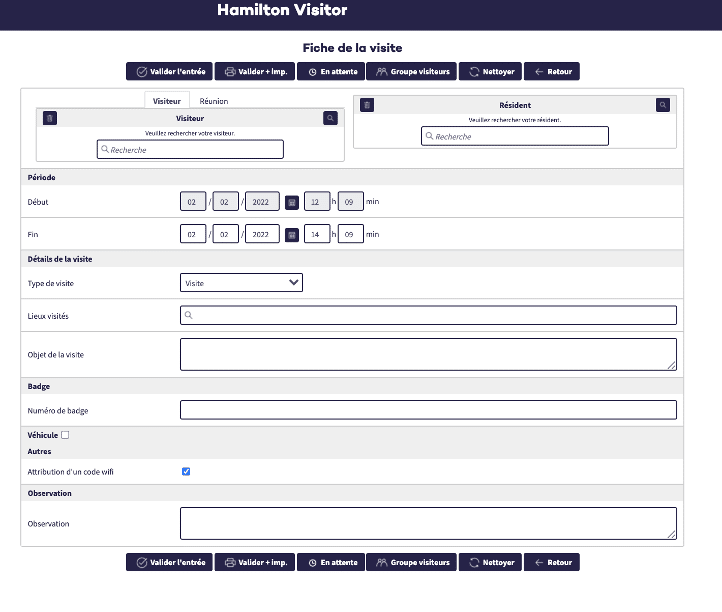 Hamilton Visitor Software - Hamilton Visitor visitor details