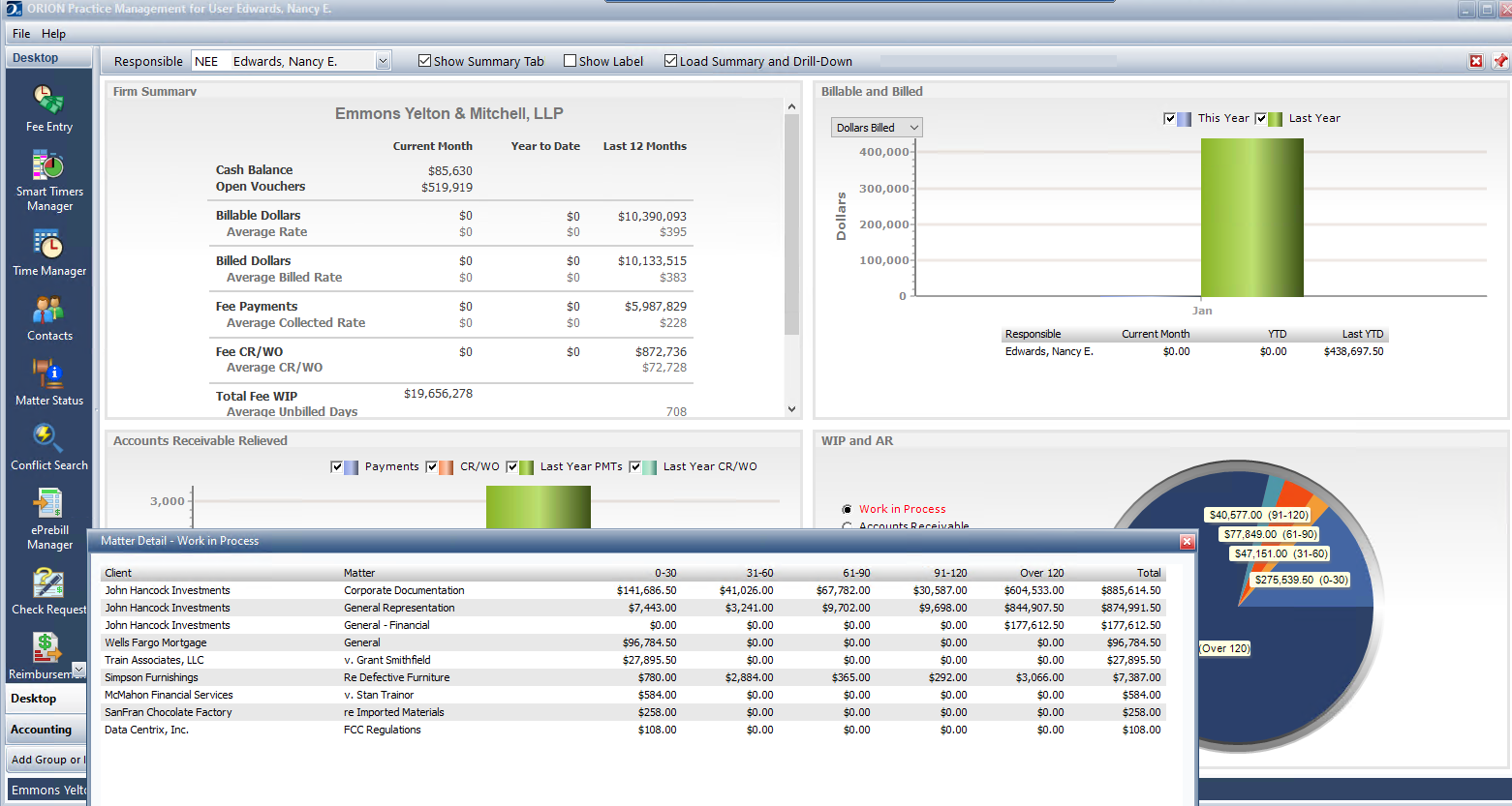 Orion Law screenshot: Orion Practice Management Dashboard