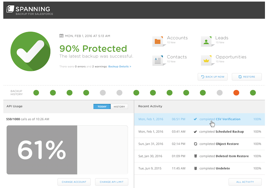 Spanning Software - Users can fire recent activity with a full audit log