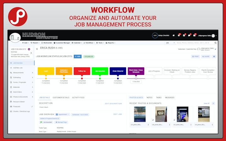 JOBPROGRESS screenshot: The Workcenter provides an overview of the business including tasks, daily plans, news, and the activity feed.
