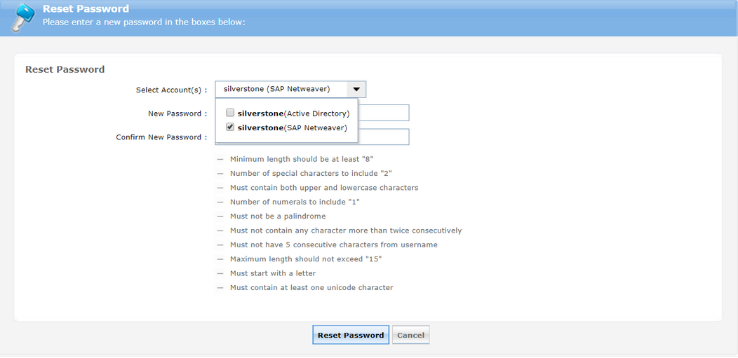 ADSelfService Plus Password reset for separate applications
