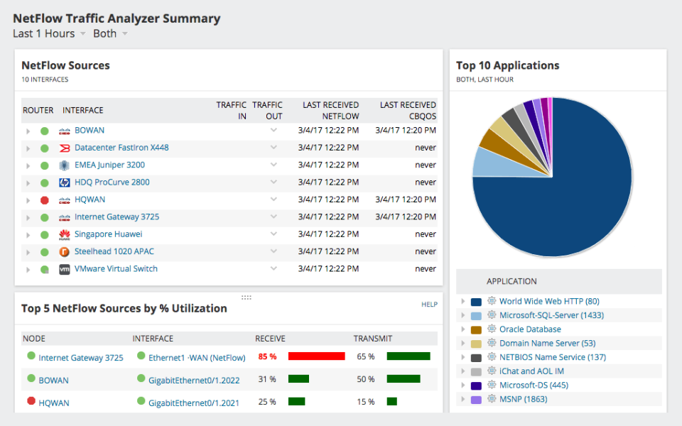 NetFlow Traffic Analyzer screenshot: NetFlow Traffic Analyzer  dashboard