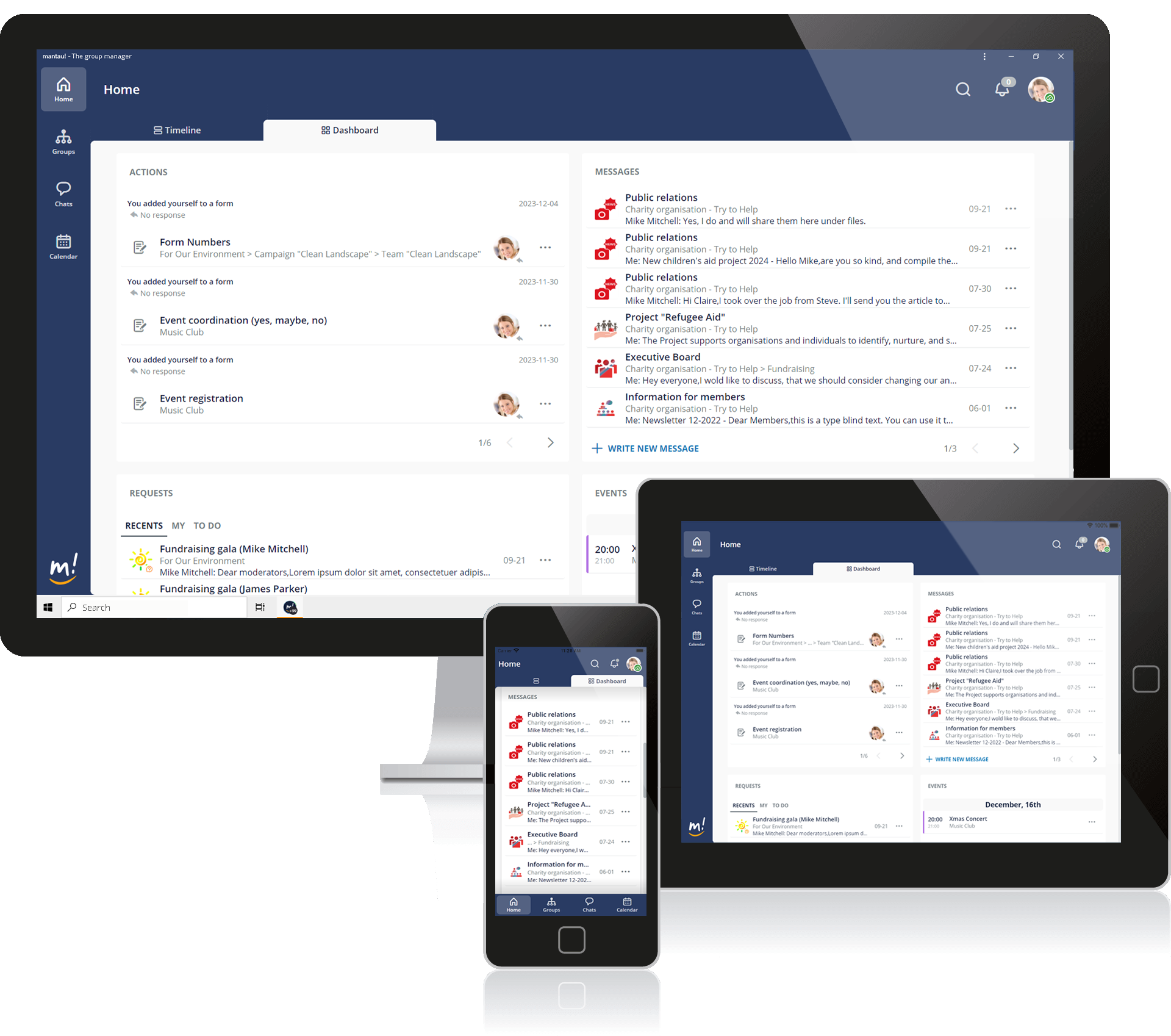 mantau screenshot: mantau, das Collaboration Tool für Organisationen, Vereine und Initiativen, kombiniert Messenger, Cloud-Speicher, Terminplaner, Formular-Tool und mehr in einer App. Für effiziente, digitale Zusammenarbeit. DSGVO-konform made in Germany.