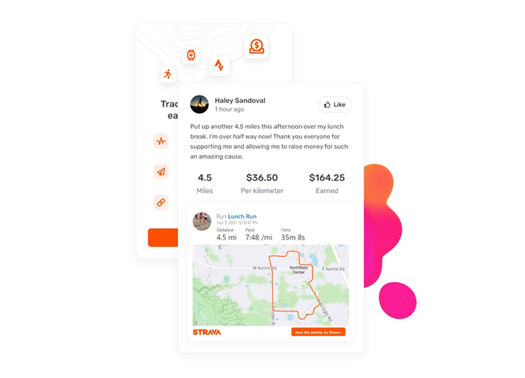 Pledge It Software - Participants can share activity by connecting their Strava account
