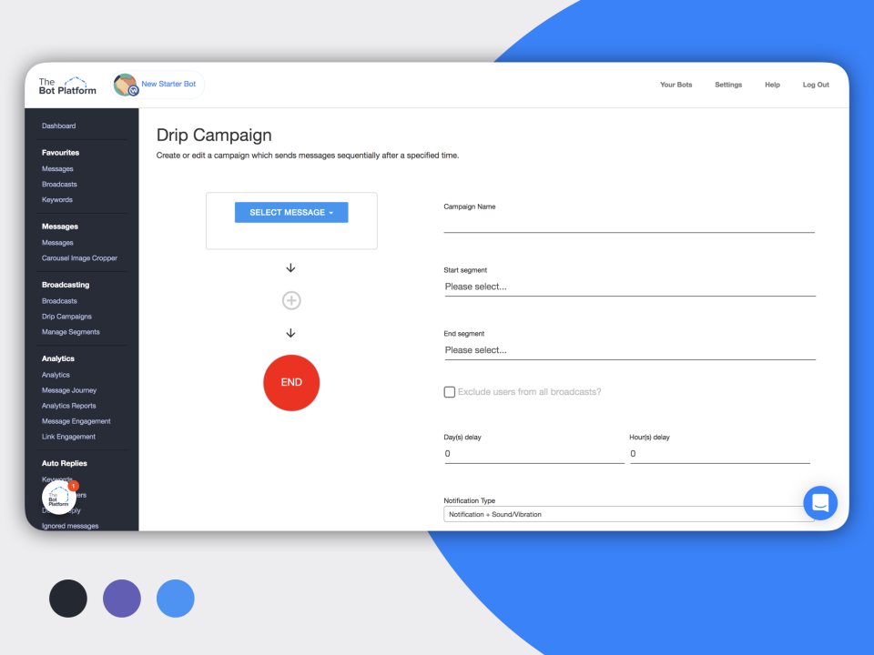 The Bot Platform Software - Set up pre-built Drip Campaigns and Sequences of messages that are sent to staff over time