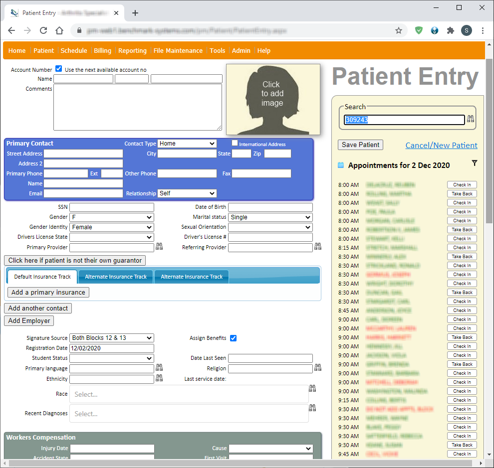 Benchmark PM Patient Entry