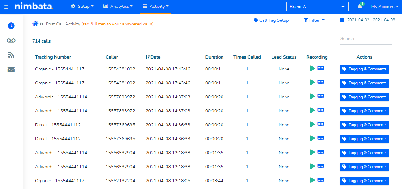 Nimbata Software - Call Tracking Recordings