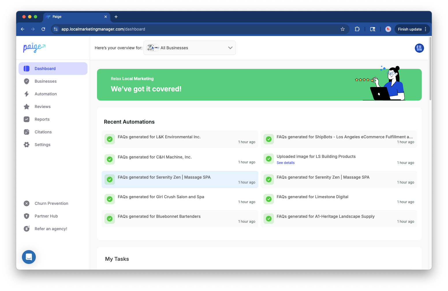 Paige screenshot: Paige dashboard
