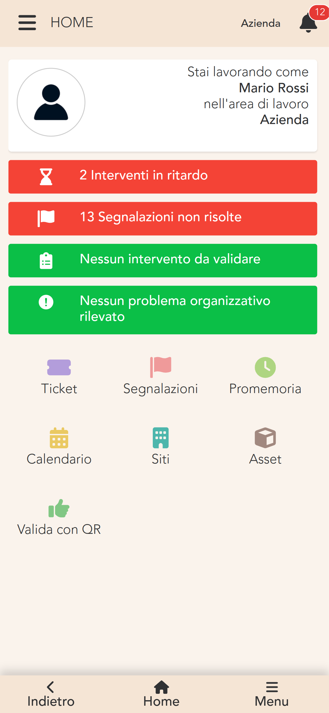 Claster FM screenshot: The home page allow to understand your building's maintenance state at a glance