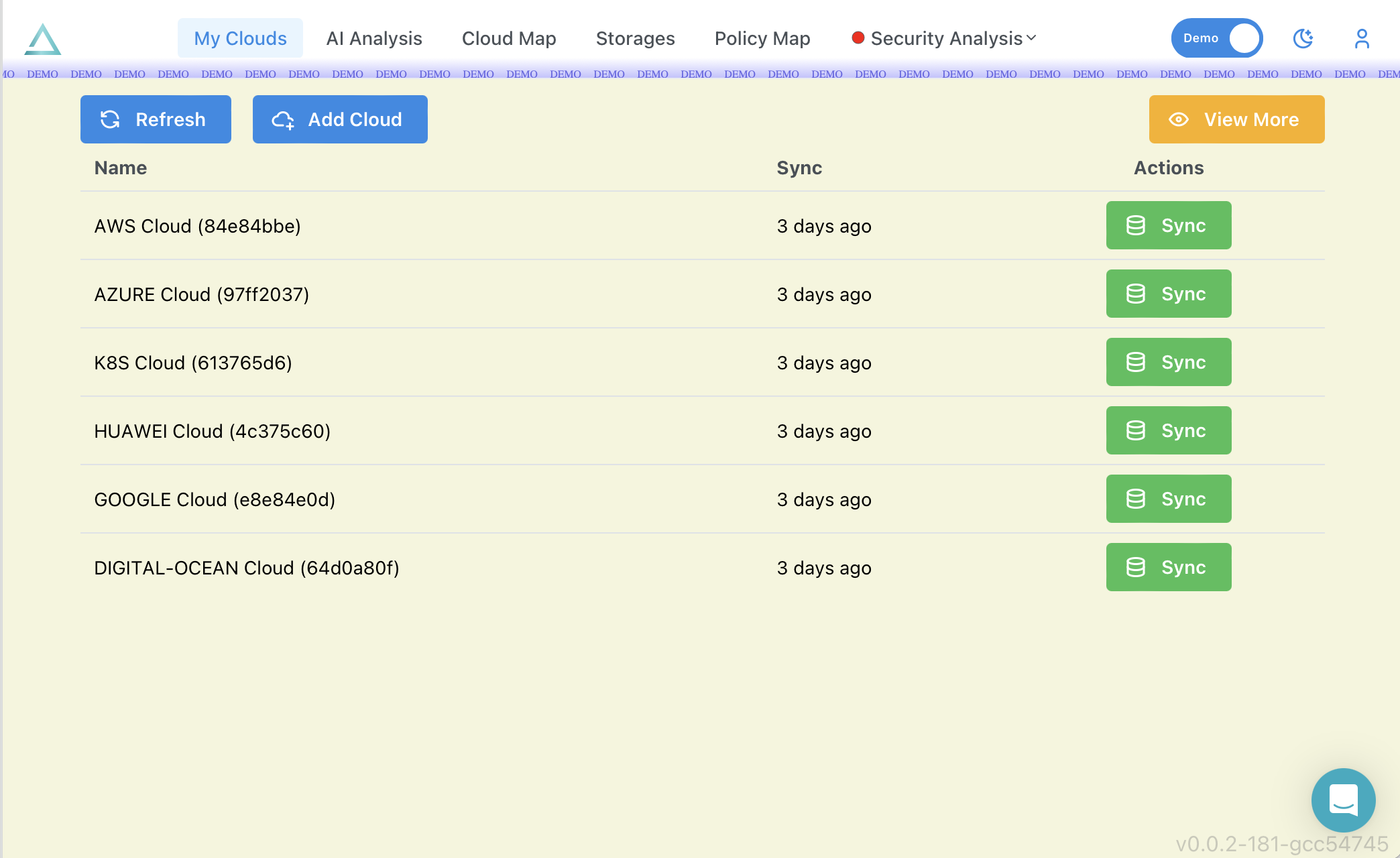 Oasis Defender screenshot: Supports unlimited clouds: AWS, Azure, GCP, Huawei Cloud, DigitalOcean, Kubernetes